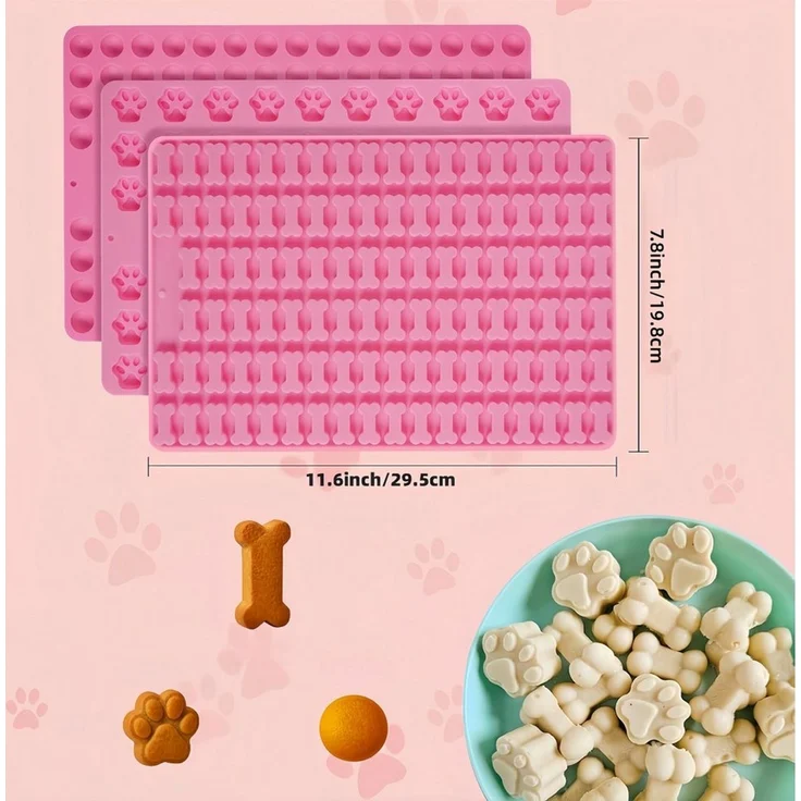 FOUORTUNATE-BEE Silikonform 3-teiliges Silikon-Backmatten-Set mit Teigschaber, (3-tlg), Backmatten für Hundesnacks, DIY-Kekse & Schokolade – Bild 2