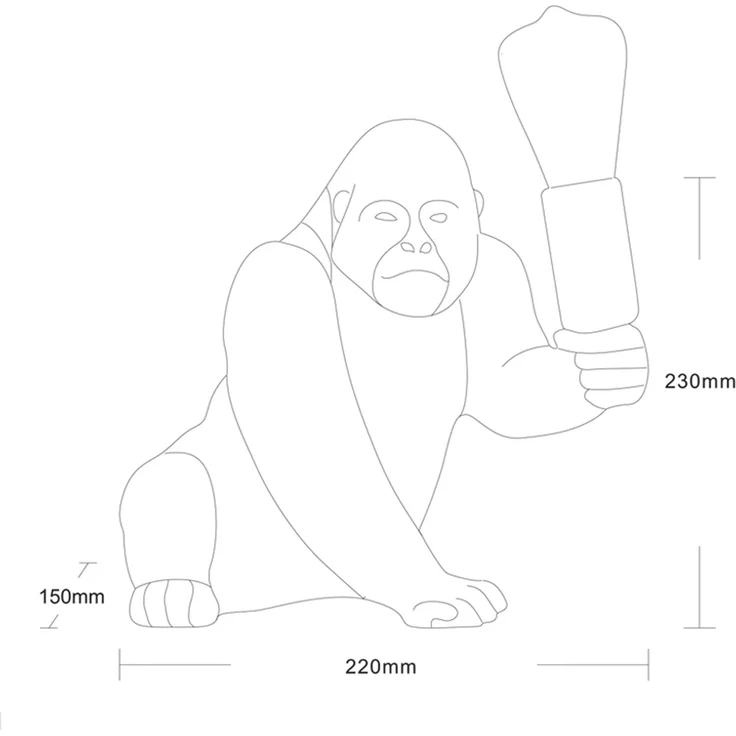 Tischleuchte, Affe, gold, E14, Schnurschalter, H 23 cm – Bild 7