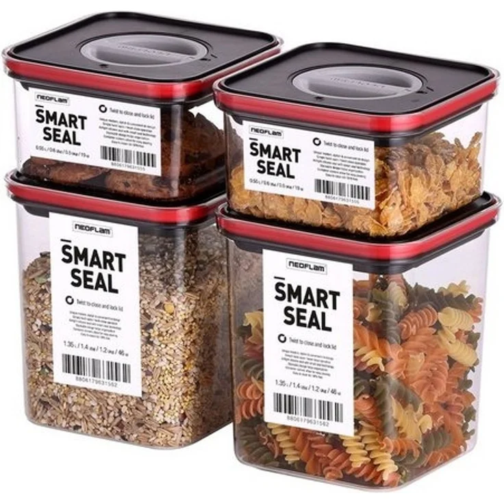 NEOFLAM® Vorratsdose Smart Seal Vorratsbehälter Set 4tlg. - Gr. 2x S, 2x M - Rot, Kunststoff (AS & PP), Silikon, (4-tlg) – Bild 4