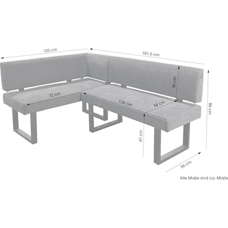 byLIVING Eckbank Vancouver/Webstoff anthrazit/Metall Gestell schwarz pulverbeschichtet/Taschenfederkern/Langer Schenkel rechts/Küchenbank/Sitzbank/ 125x181,5, H 86 cm – Bild 4
