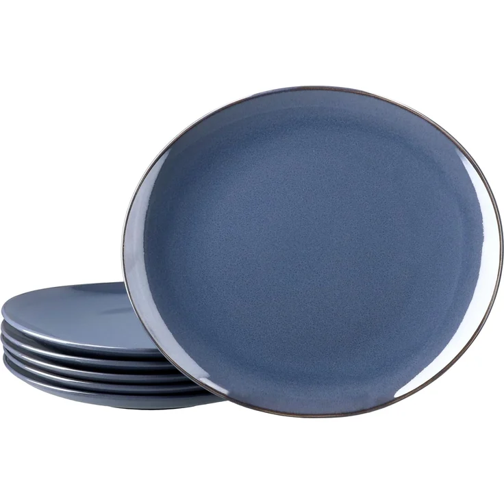MÄSER Speiseteller Mäser 6x Natural Speiseteller oval Steingut große Ess-Teller blau – Bild 2
