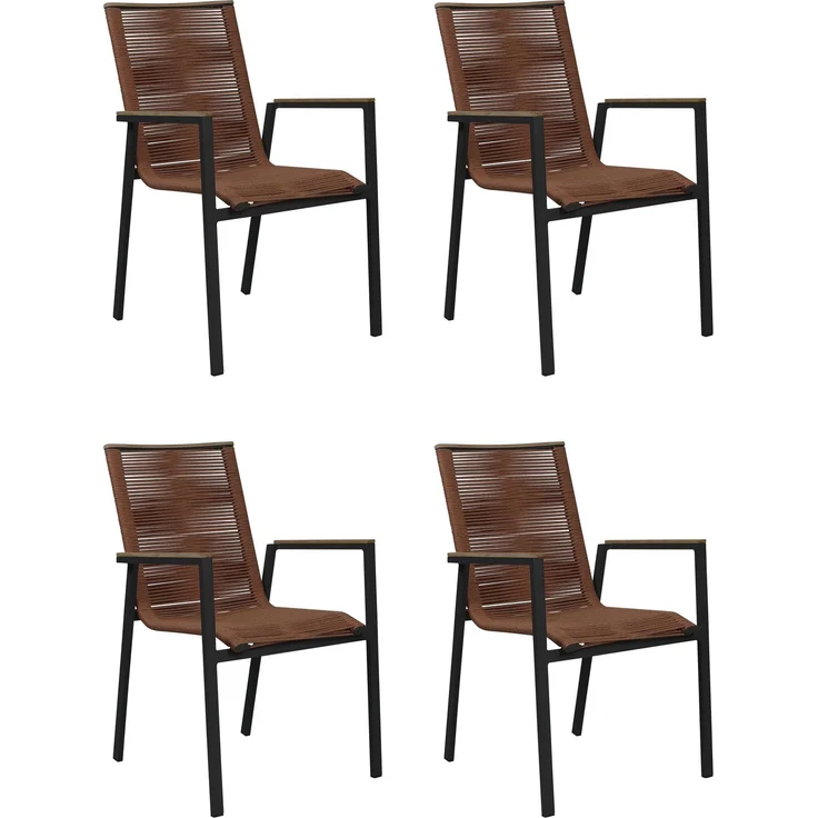 Gardissimo HELENA 4x Alu Stapelsessel mit Rope Bespannung & Teak-Armlehnen – Bild 1