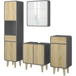 Vichy Badmöbelset Arla, 4-teiliges Badmöbel-Set in Anthrazit/Eiche mit Waschbeckenunterschrank, Spiegelschrank und Hochschrank, für modernen Stauraum