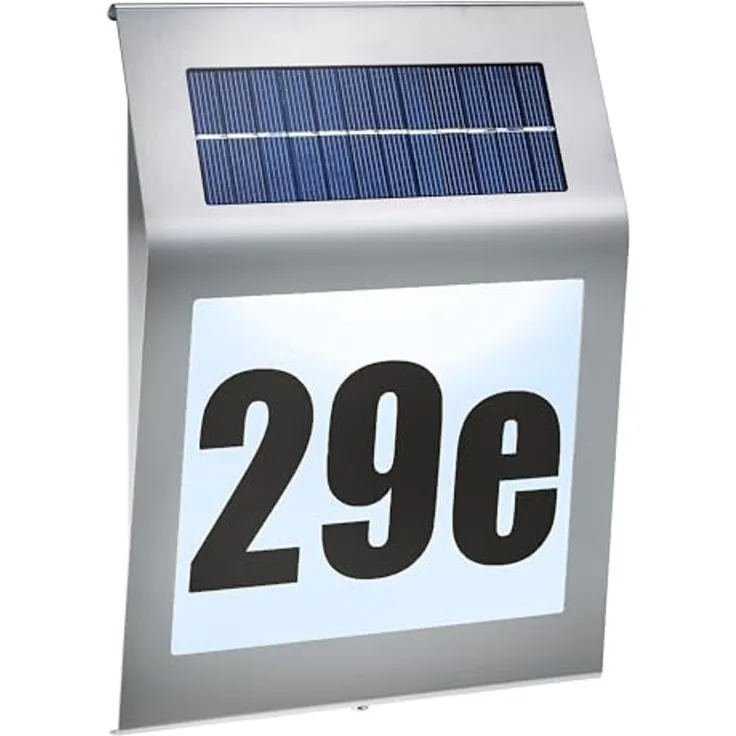 esotec LED Außen-Wandleuchte Hausnummer beleuchtet solar STYLE 24x34cm DUO COLOR 5500K 2800K 102031, LED fest integriert, 2800K warmweiß, 5500K kaltweiß, Solarbetrieb, Edelstahloptik