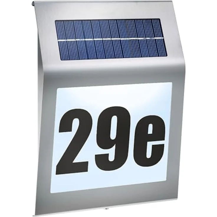 esotec LED Außen-Wandleuchte Hausnummer beleuchtet solar STYLE 24x34cm DUO COLOR 5500K 2800K 102031, LED fest integriert, 2800K warmweiß, 5500K kaltweiß, Solarbetrieb, Edelstahloptik – Bild 1