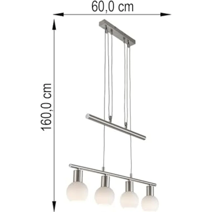 LED Hängelampe, nickel matt, Glas opal, höhenverstellbar, H 160 cm – Bild 6