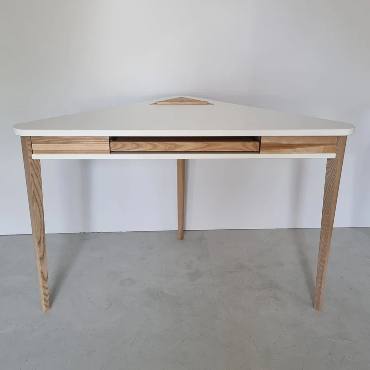 Ragaba Eckschreibtisch mit Tastaturauszug, MDF & Massives Eschenholz, 114x61 cm, Weiß – Bild 2
