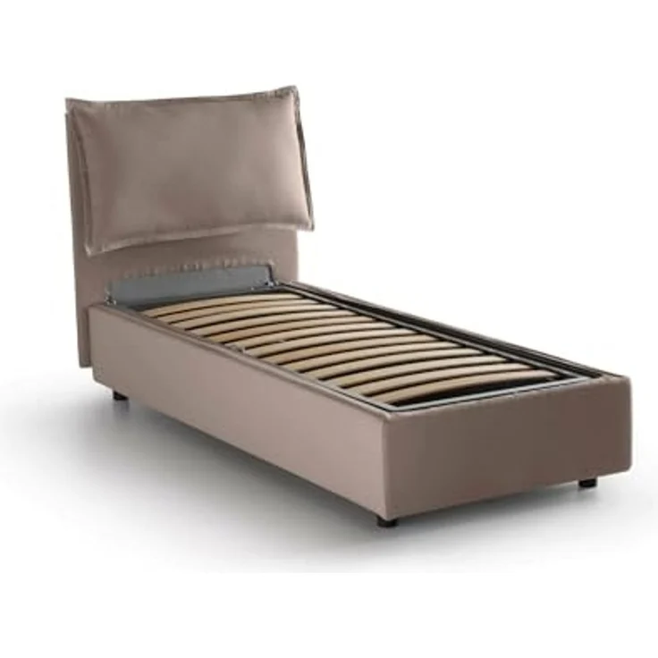 Talamo Italia - Roberta Einzelbett, Bettkasten mit Stoffbezug, 100 % Made in Italy, seitliche Öffnung, inklusive Matratze 80x190 cm, Taupe – Bild 7