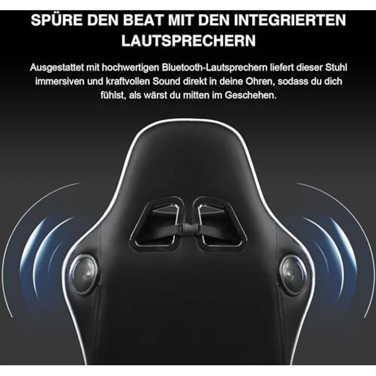GTPLAYER Gaming Stuhl Gamer Stuhl mit Fußstütze Bluetooth Lautsprecher Ergonomischer Bürostuhl Computerstuhl Schreibtischstuhl PC Stuhl mit verstellbare Rückenlehne 150 kg Belastbarkeit weiß – Bild 6