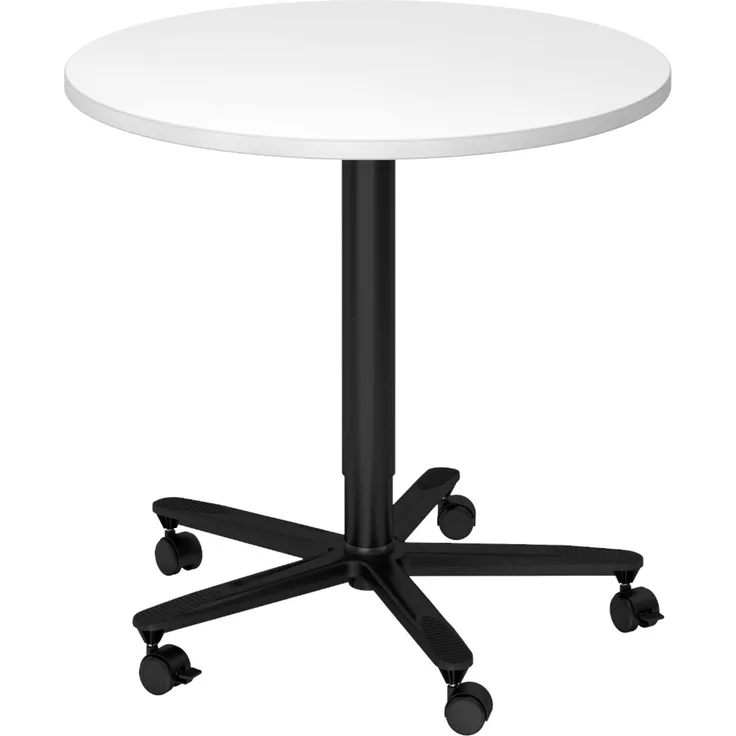 bümö Säulenhubtisch höhenverstellbar, Stehtisch Büro, Bistrotisch rund 80 x 80 cm - Besprechungstisch weiß, Stehtisch Holz-Platte, Säule aus Metall in schwarz, Säulentisch, Hochtisch, ST08-W-D