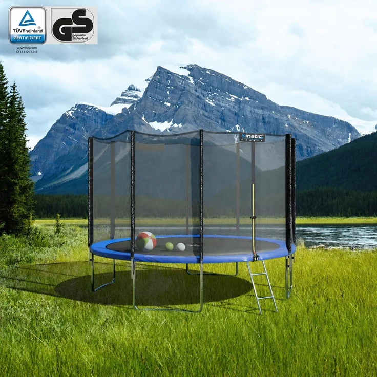 KINETIC SPORTS Trampolin Outdoor 'Salto Plus' - Komplett-Set für Kinder, USA Sprungtuch, Netz, Randpolster, Leiter, Blau-2, Ø 183 cm – Bild 2