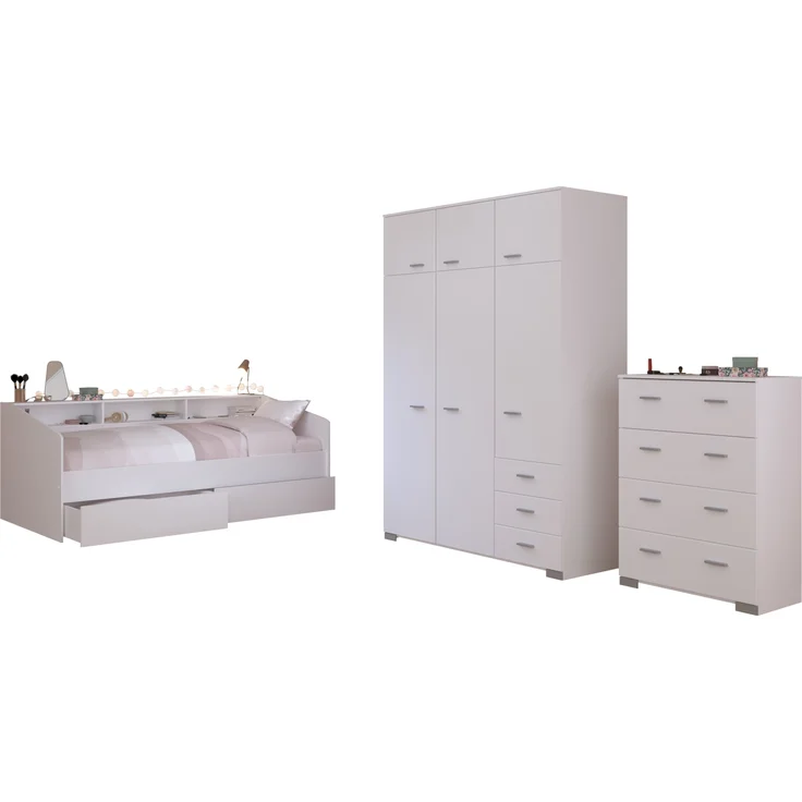 Jugendzimmer-Set >Sleep 41< 4-teilig, Bett, Schübe, Kleiderschrank, Kommode, in Weiß – Bild 3