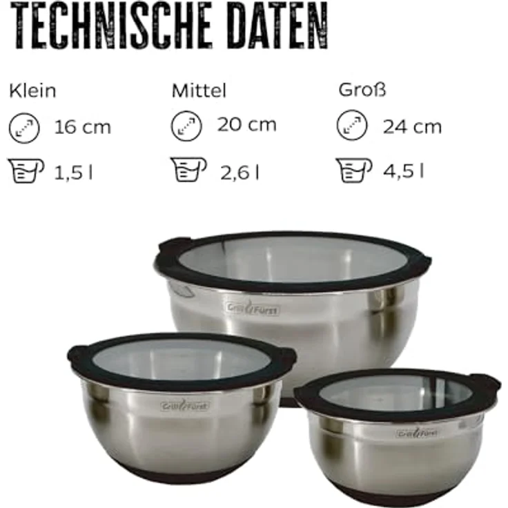 Grillfürst Servierschale Grillfürst BBQ Edelstahlschüssel Set mit Glasdeckel – Bild 2