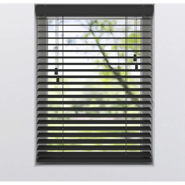 Plisseeonline Jalousie Holzjalousie, Wand/Decke und Fenstermontage, Wand,-Deckenmontage, Bis 150 cm breite und 130 cm höhe Fenstermontage Klemmfix inkl, Mit Holzmaserung – Bild 4
