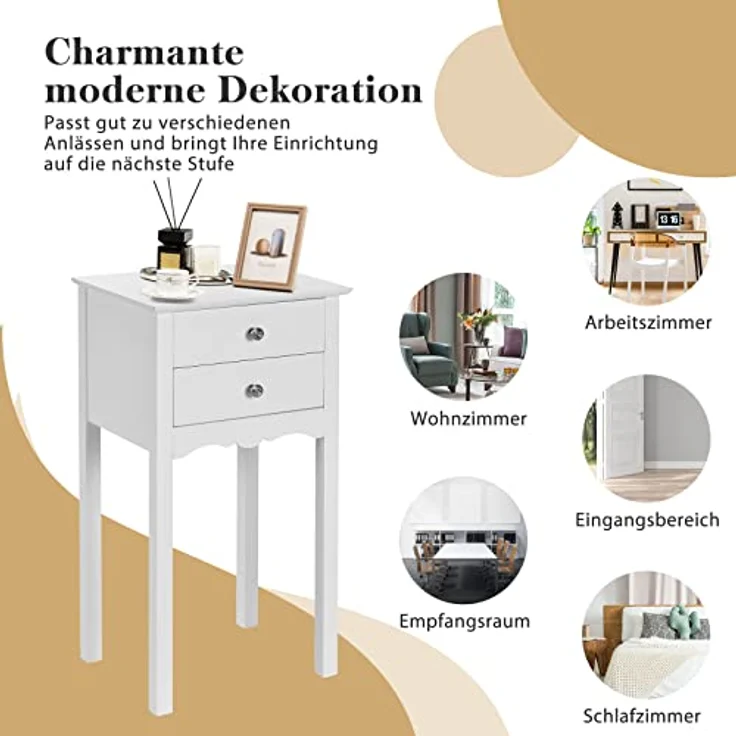 COSTWAY Beistelltisch mit 2 Schubladen, einfacher Nachttisch mit Kippsicherung, moderner vielseitiger Beistelltisch – Bild 7