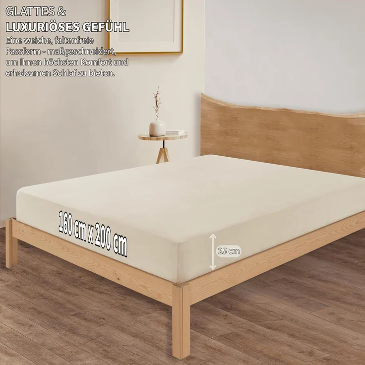 Jersey Spannbettlaken Baumwolle 160x200+30 cm, Creme – Bild 4