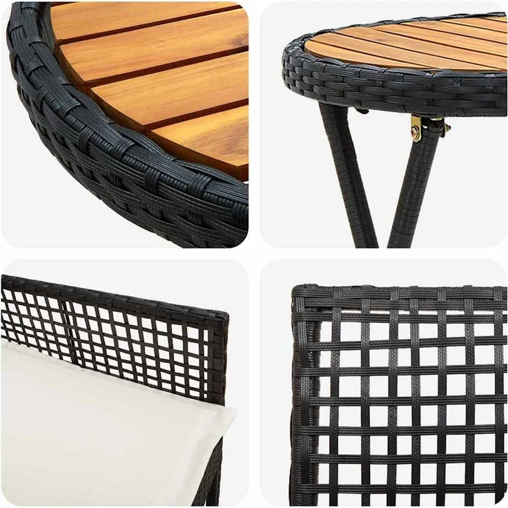 vidaXL Garten Bistro Set 3 pcs Schwarz Poly-Rattan 3334967 – Bild 8