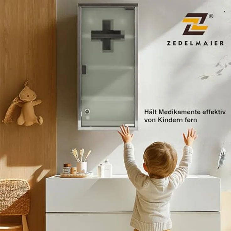 Zedelmaier Medizinschrank aus Edelstahl,Medikamenten Aufbewahrung,Medikamentenschrank 4 Fächer,Apothekerschrank,Hängend,Abschließbarer Medizinschrank,57 x 27 x 12 cm,Weiß – Bild 6