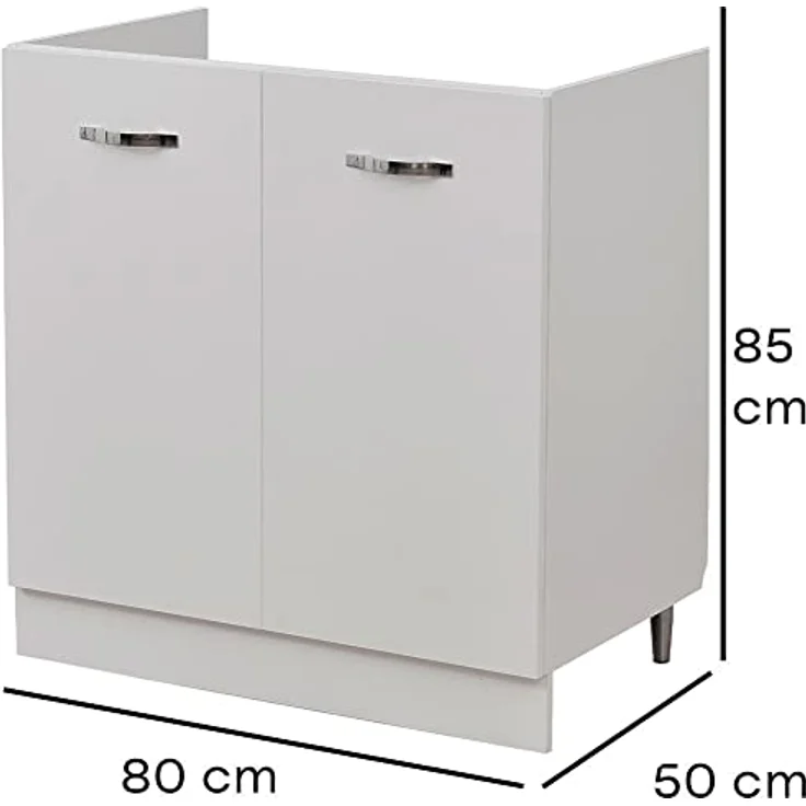 Shally Dogan Unterschrank für Küche, 2 Türen, Unterschrank, 80 Stück für Spülbecken (80 x 50 x 85 cm, Weiß) – Bild 4