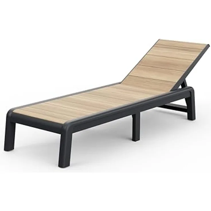 Keter Avon Sonnenliege für Garten oder Pool mit 4-Fach Verstellbarer Rückenlehne, klappbare Gartenliege, Holzoptik, 191.5 x 58 x 4.5 cm, pflegeleicht, wetterfest und UV-beständig