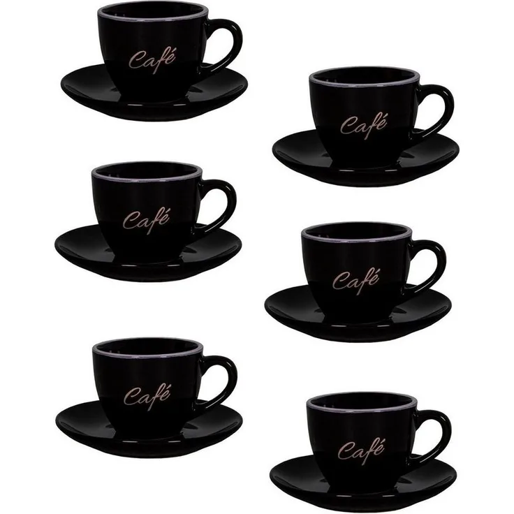 6er Set schwarz Espressotassen mit Unterteller Mokkatassen Antic Line SEB17184