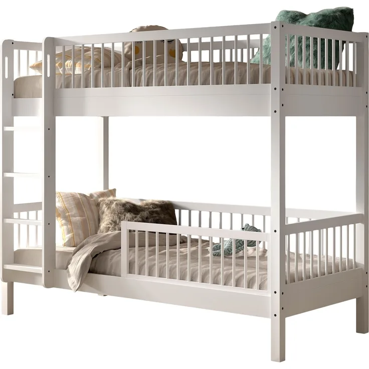 Etagenbett >Buche Massiv< in weiß lackiert - 207,5x175,4x97,5 (BxHxT)