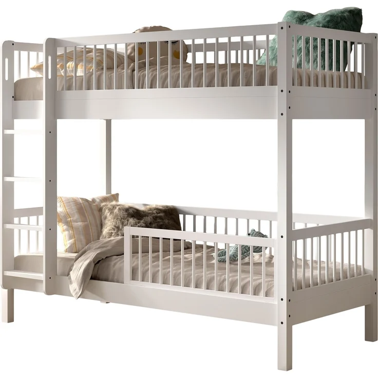 Etagenbett >Buche Massiv< in weiß lackiert - 207,5x175,4x97,5 (BxHxT) – Bild 1
