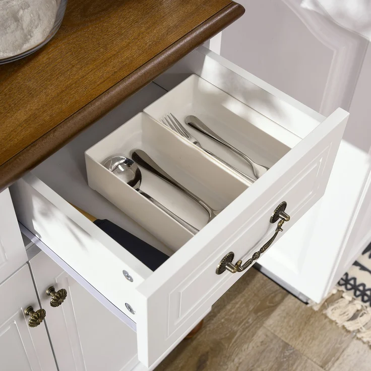 Küchenschrank, Buffet, 2 Schubladen, 2 Schrankfächer, klassisches Design, Weiß+Dunkelbraun, 76 x 38 x 182 cm--Weiß--182x38x76cm--YOUDENOVA – Bild 10