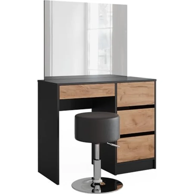 Vicco Schminktisch Sherry, Anthrazit, 4 Fächer, 4 Schubladen, Rechteckig, 90x75x40 cm, inkl. Spiegel und Hocker – Bild 4