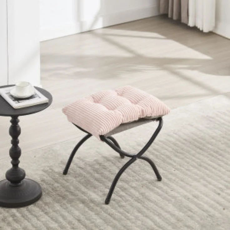 Flieks Loungesessel mit Hocker, ergonomischer Ohrensessel mit Stahlrahmen, weicher Cordstoff, Seitentasche, Rosa – Bild 4