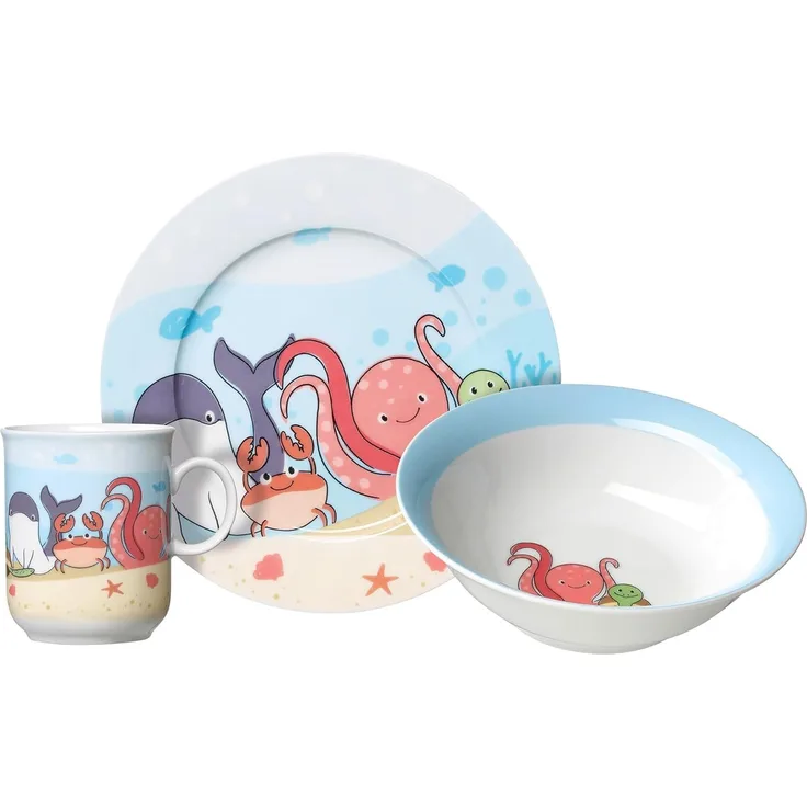 Ritzenhoff & Breker Kindergeschirr-Set Unterwasserwelt (3-tlg), 1 Personen, Porzellan, im dekorativen Geschenkkarton