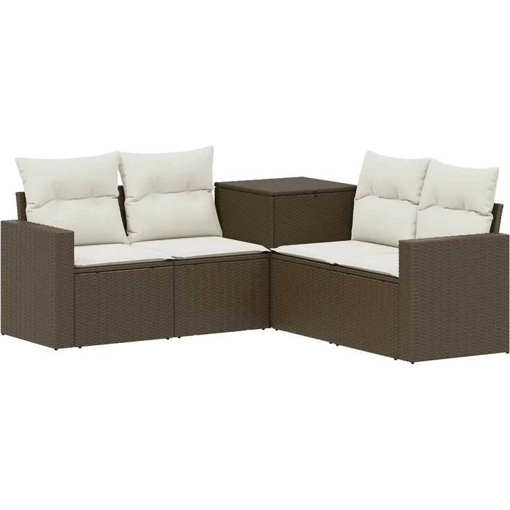 vidaXL Sofa Set 5 stk. Braun und Creme Weiß Polyrattan und Stahl 3447856 – Bild 2