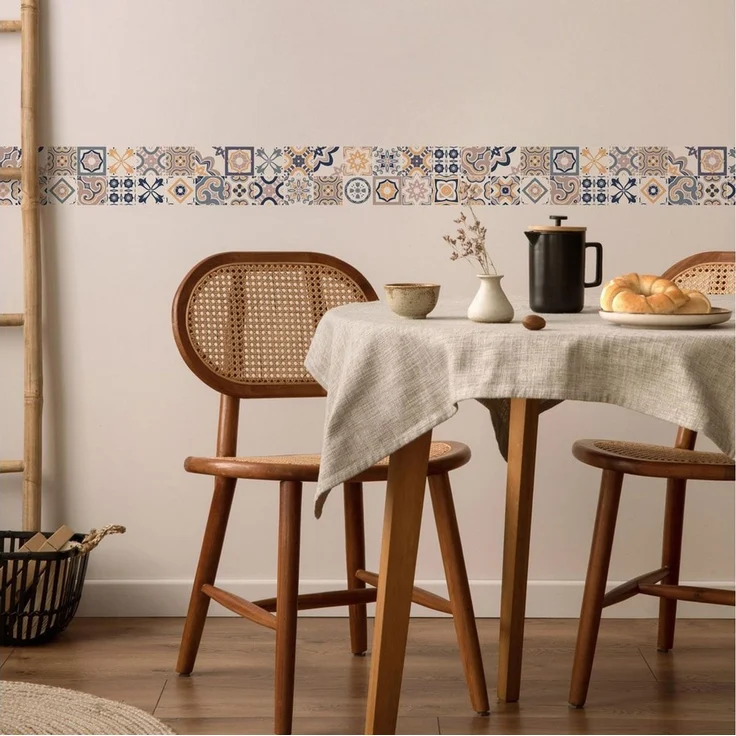 Muralo Bordüre Wandbordüre selbstklebend Muster – Tapetenbordüre Wohnzimmer Flur, grafisch, Beigefarbenes Mosaik, 10x300 cm, abriebfest, abwischbar – Bild 3