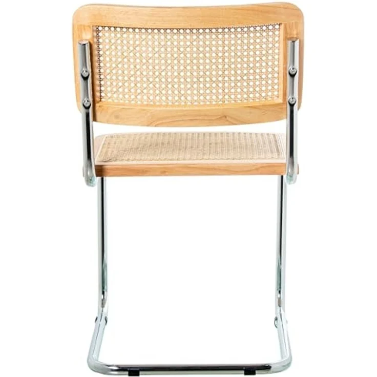 DRW Set mit 4 Stühlen aus Holz, Rattan und Metall in Natur und Chrom, 48 x 53 x 81 cm – Bild 3