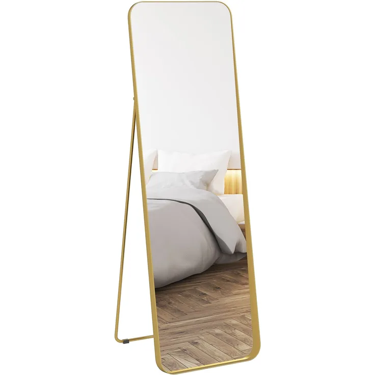 Ganzkörperspiegel, freistehend, neigbar, Metallrahmen, MDF, 160 x 50 cm, Goldfarben--Gold--50x6x160cm--YOUDENOVA