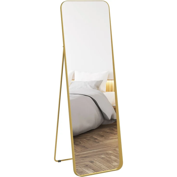 Ganzkörperspiegel, freistehend, neigbar, Metallrahmen, MDF, 160 x 50 cm, Goldfarben--Gold--50x6x160cm--YOUDENOVA – Bild 1