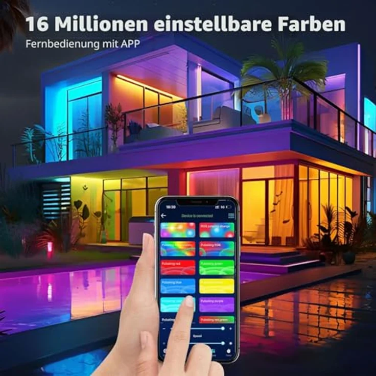 Realky LED-Streifen, 20 m, LED-Lichter, Farbwechsel, Bluetooth-App und Fernbedienung mit 44 Tasten, Synchronisierung von Musik und Timer, Dekoration LED-Streifen für Schlafzimmer, Partys (10 m x 2) – Bild 6
