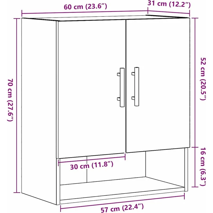 vidaXL Wandmontierter Schrank Schwarz Eichen-Optik 60 x 31 x 70 cm 862942 – Bild 8
