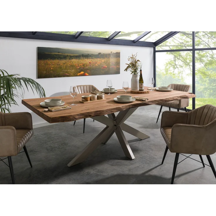 Baumtisch Sheesham 180x90x77 natur gebeizt / Kreuzgestell silber matt FREEFORM 5 – Bild 9
