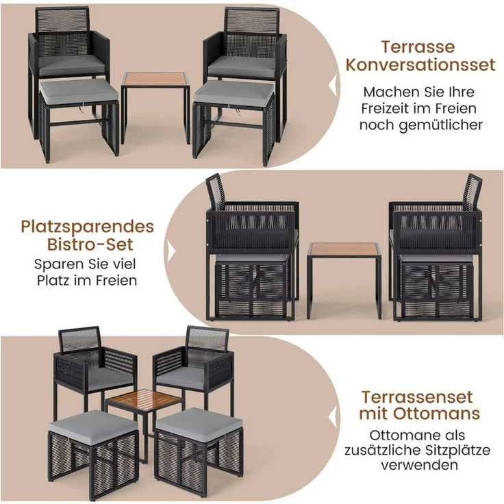 COSTWAY Balkonset, (5-tlg), Rattan Gartenmöbel Set mit Kissen – Bild 2