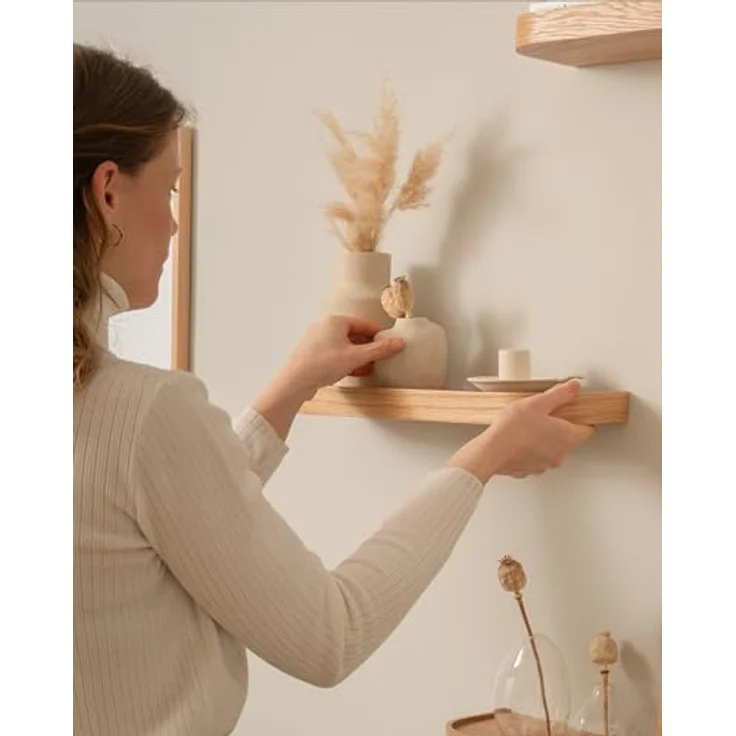 Kazai.® Wandregal-Set 'Toke' | 3 Hängeregale in Echtholz-Veneer | Schwebendes Holzregal als Wanddeko und Ablage für Bad, Wohnzimmer, Küche, Schlafzimmer und mehr | Eiche – Bild 3