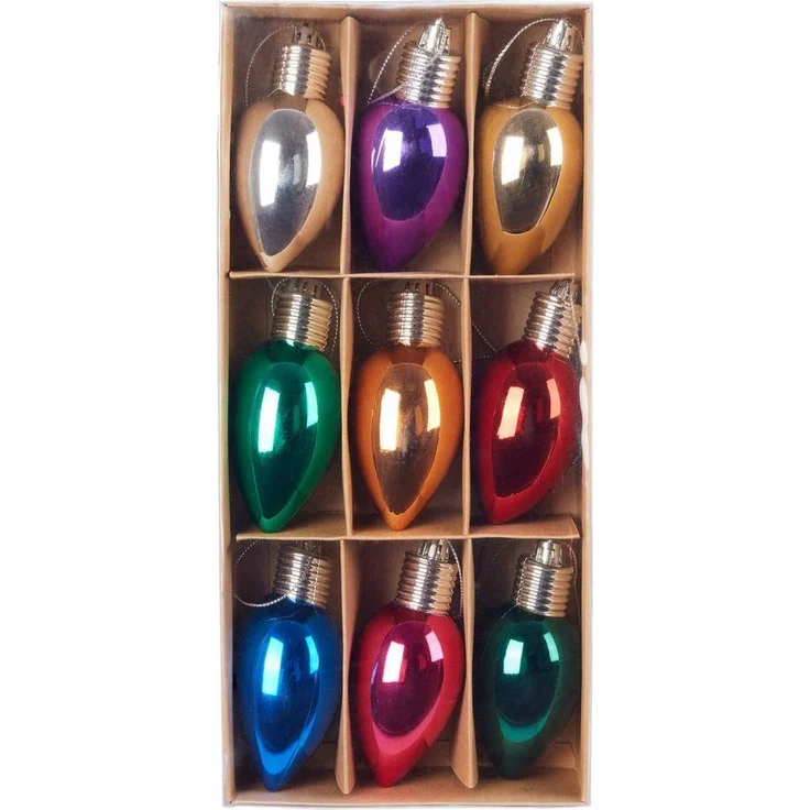 BRUBAKER Weihnachtsbaumkugel 9er Set Weihnachtskugeln - Party Glühbirnen - 10 cm Christbaumkugeln (1 St), Bruchsicher - Kunststoff Christbaumschmuck Baumkugeln - Bunt – Bild 3