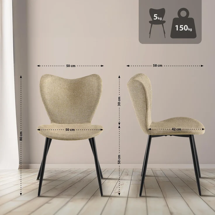 Esszimmerstuhl COLON - Stoff Taupe 50x58x80 cm | Essstühle Esszimmerstühle Küchenstühle Wohnzimmerstühle – Bild 2