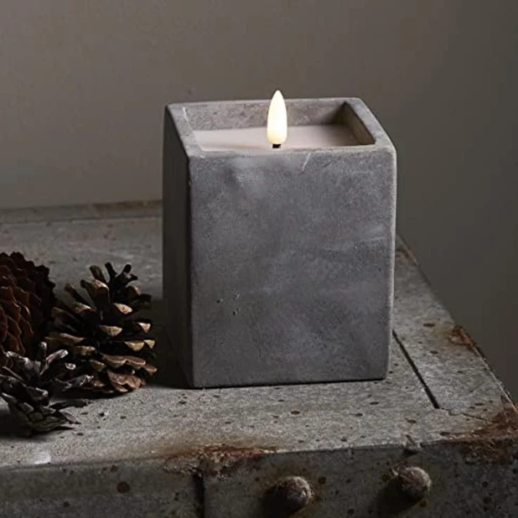 LED Blockkerze ,Flamme Cem', Zement, grau, 11,5cm – Bild 3