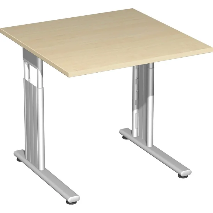 Schreibtisch, höhenverstellbar, Ahorn/ Silber, 68-82 x 80 x 80 cm