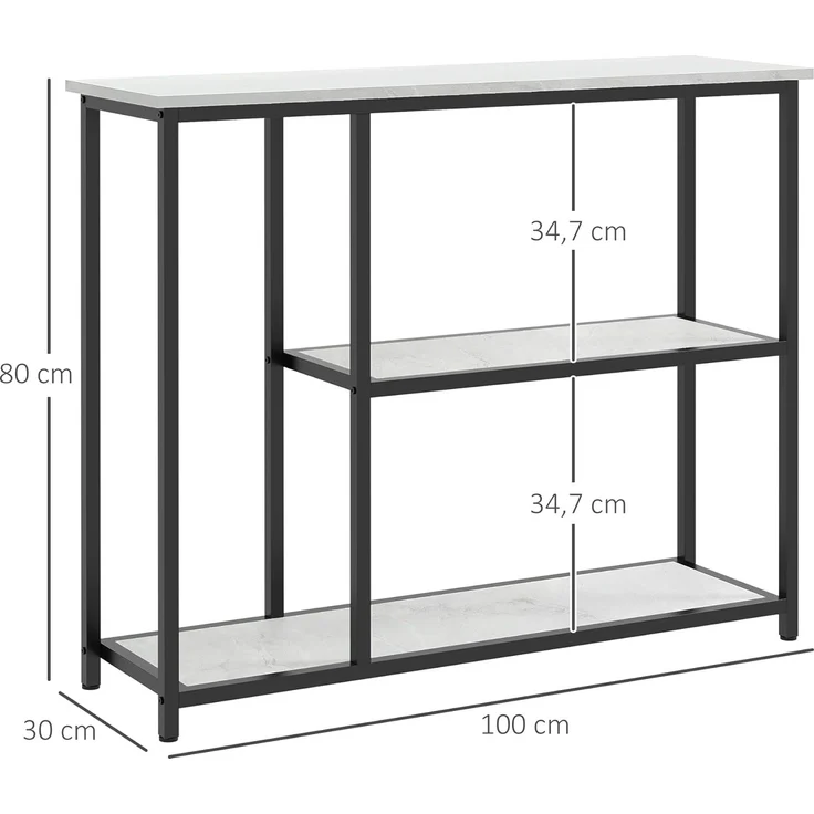 HOMCOM Konsolentisch, Flurtisch mit 2 Ebenen, Standregal, Beistelltisch, Sofatisch mit Kippschutz für Wohnzimmer, Diele, Stahl, Weiß, 100 x 30 x 80 cm – Bild 3