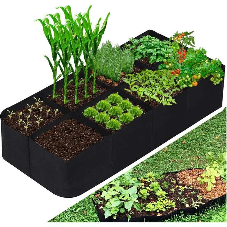 MOPUEA Pflanzkübel Pflanzsack 8 Fächer Rechteckiger Pflanztasche Atmungsaktiv Faltbar (Hochbeet Pflanzsack mit 8 Pflanzfächern, Pflanzsack aus Vliesstoff für Gemüse Kräuter und Blumen), Atmungsaktiv faltbar wiederverwendbar mit 8 Fächern – Bild 1