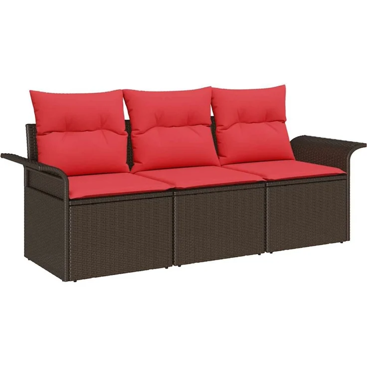 vidaXL Garten-Sofa-Set mit Kissen mit Speicher 3 pcs Braun Poly Rattan 3353893 – Bild 2