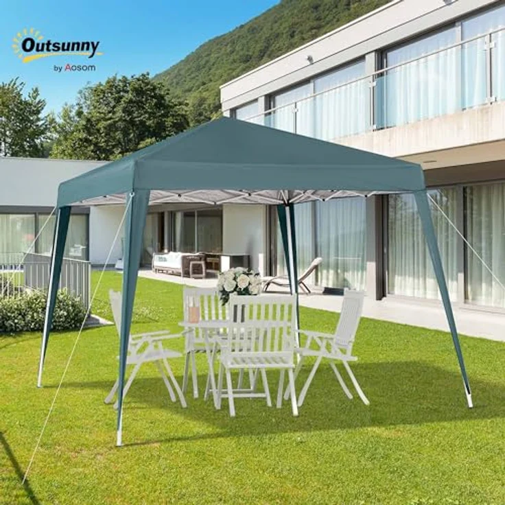 Outsunny Faltpavillon 2,4x2,4m, wasserabweisendes Partyzelt mit UV-Schutz und Tragetasche, Stahl, Grün – Bild 2