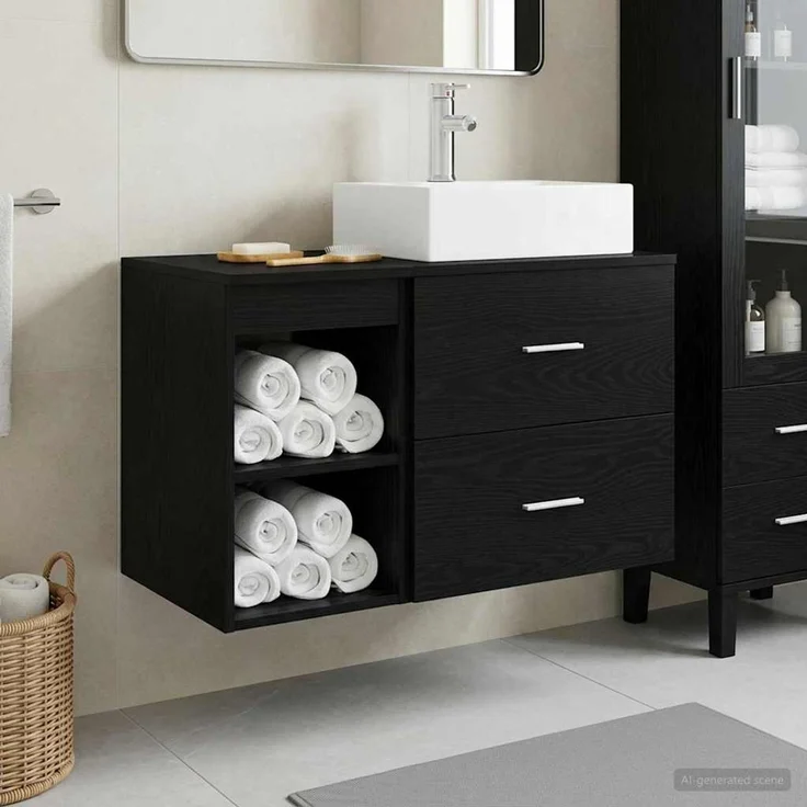 vidaXL Badezimmerschrank-Set 2 stk. Schwarz Eichen-Optik 3403889 – Bild 1